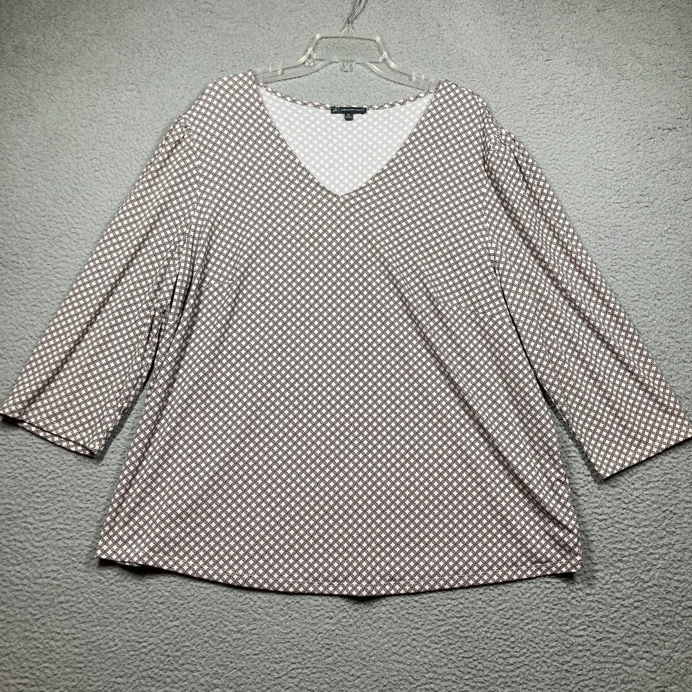 Adrianna Papell Top Women's Plus 2X Black Light Pink V Neck Stretch 3/4 Sleeve